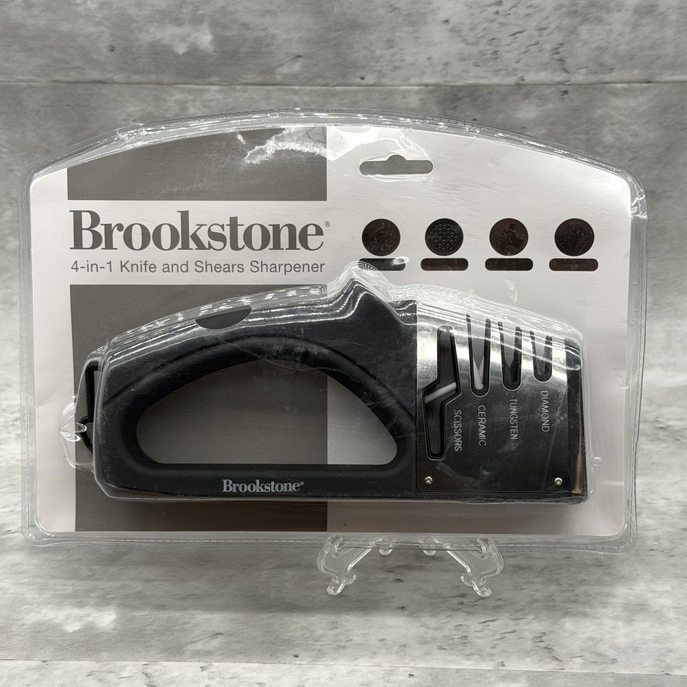 Brookstone Knife Shears Sharpener 4-in-1 Universal Non-Slip Stainless Steel NEW